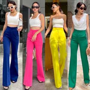 Promthong Celana Cutbray - Wanita Import Premium - Bangkok Highwaist 2 Kancing Button Panjang Cewe celana panjang wanita bahan scuba