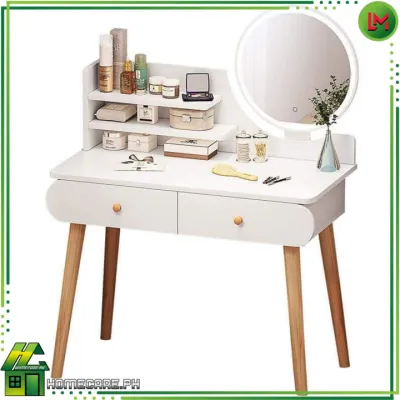 HOMECARE PH. Dressing Table Stool Bedroom Vanity Set Makeup Drawer Lock Desk with Mirror Multi-Functional Dressing Table