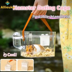 Allieuka Portable Hamster Outing Cage 360° Clear View Small Pet Travel Carrier with Handle&Water Bottle
