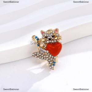 [COD] SweetBabiese Giữ trái tim mèo trâm ghim cho phụ nữ phụ nữ dễ thương Rhinestone vật nuôi quần áo động vật cổ áo trâm cài Huy hiệu quà tặng