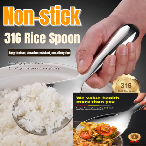 316不锈钢不粘饭勺 Large nonstick stainless steel kitchen spoon combination 316 stainless steel non-stick rice spoon Canteen Serving Tool Buffet Style Scoop Heat Resistant Kitchen Spoon Rice Serving Utensil Non Stick Scoop