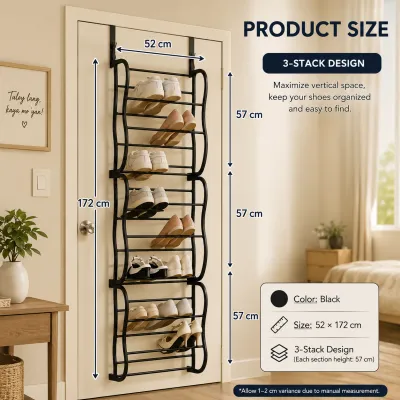 36 Pair Over the door Hanging Shoe Rack 12 Tier Shoes organizer Wall mounted Space Saving