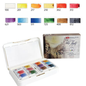 รัสเซียสีขาว Night ศิลปินเกรด Solid สีน้ำสี12สี Full Block ชุดแบบพกพา Sketch กล่องสีน้ำ Art Supplies