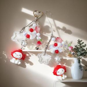 Hmeme พวงกุญแจลูกปัดแมวนำโชครูปการ์ตูนน่ารักลูกแมวน่ารักกระเป๋าเป้สะพายหลังโซ่โทรศัพท์มือถือจี้พวงกุญแจรถของขวัญ