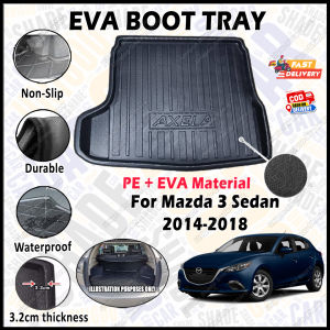 Mazda 3 Sedan 2014-2018 EVA Copolymer Boot Tray Luggage Cargo Trunk Tray Dulang But Kereta 汽车后备箱垫 Waterproof Durable Non-Slip Custom-Fit Easy To Clean Easy Install Temperature Resistant