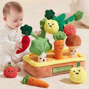 VERIDIAI ผ้าฝ้าย PP ของเล่นตุ๊กตาแครอทดึงจำลอง แบบโต้ตอบ ฟูฟ่อง ของเล่นสัมผัสผักดึง ของเล่นการศึกษาปฐมวัย สะดวกสบาย ของเล่นดึงหัวไชเท้า ของขวัญวันเกิด