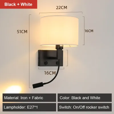 SUNMEIYI New hotel decoration led wall lights modern simple bedroom fabric cover lamp American European bedside wall sonce black/copper