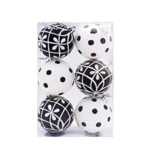 GOXBERK 6PCS Round Hand-painted Christmas Tree Ball Shatterproof Black and White Christmas Pendant Ball Creative Reusable Christmas Tree Decorative Window
