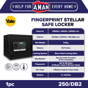 YALE Stellar Safe Box 30 Users Fingerprint USB 2pcs Mechanical Keys Override 1 Year Warranty Safebox