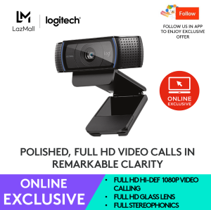Logitech C920 HD Pro Webcam Full HD 1080p/30fps Video Calling Clear Stereo Audio HD Light Correction PC/Mac/Laptop/Macbook/Tablet - Black