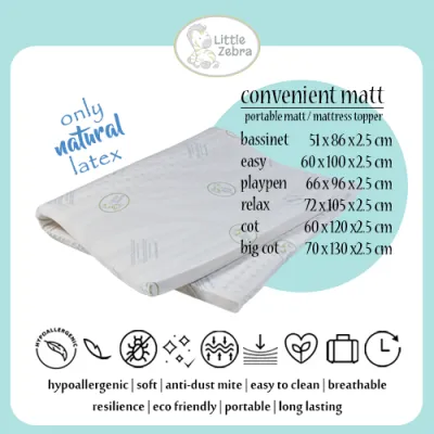 Little Zebra - Latex Mattress - Light Mattress - 100% Natural Latex - Lightweight & Convenient Foldable Mat For Babies Toddlers 1-3 years old - Portable Crib Mattress - Baby Mattress Topper