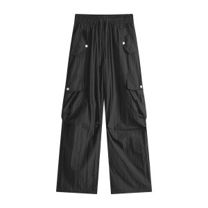 ผ้าไหมน้ำแข็งอเมริกันแห้งเร็วจีบหลวมผู้ชายฤดูร้อนบางแนวโน้มหลวมตรงกางเกงลำลองขากว้าง