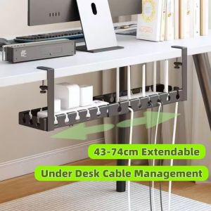 Extendable Under Desk Cable Management Tray Desk Bottom Socket Holder Line Storage Organizer Rack