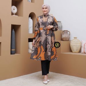 Tunik Batik Wanita Tunik Batik Pekalongan Murah Lengan Tiga Perempat Motif Terbaru Seragam Pesta Resepsi Kantor Dinas Keren Trendy dan Adem New Modern Batik Kualitas Butik - Batik Mamas Collection SV T01