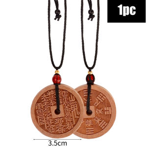 5PCS Chinese Wooden Money Coins Lucky Keychain Wealth Success Charm Bag Pendant Antique Copper Money Necklace Gift