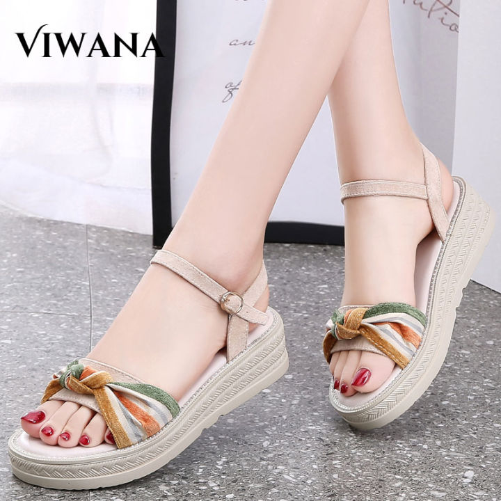 VIWANA Wedge Sandals For Women On Sale Leather Summer Flat Heels