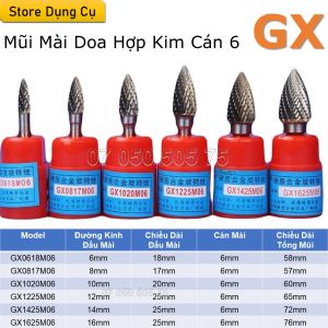 6-16mm Mũi mài doa hợp kim cán 6 GX | Cùi thơm cán 6 ly | Mũi mài hợp kim Vonfram siêu cứng chuyên mài kim loại gỗ nhựa
