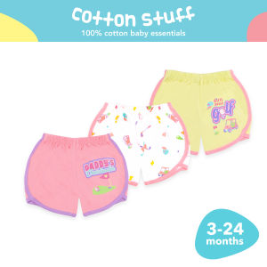 Cotton Stuff Play All Day Collection Baby Girly Shorts for Girls 100% Cotton Baby Clothes 3pcs (3-24 Months)