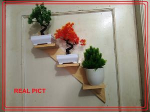 Rak kayu 3 susun model miring tempel dinding serbaguna