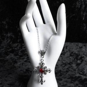 Gothic Vintage Red Ruby Cross Pendant Necklace Elegant Fashion Jewelry for Stylish Women