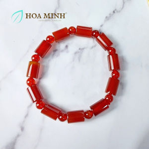 Vòng tay đá Mã Não lu thống đỏ 8x12 li phối xen kẽ viên mã não tròn thịnh vượng hợp mệnh Hỏa Thổ | Hoa Minh Gem