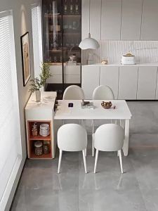 Cream Style Kitchen Island Dining Tables and Chairs Set Home Integrated Retractable Living Room Small Apartment Modern Minimalist Stone Plate Dining Table