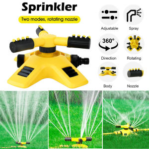 Yellow 360 Degree Automatic Garden Sprinklers Watering Grass Lawn Rotary Nozzle Rotating Water Sprinkler System ABS Lawn Yard Watering Sprinkler Head Adjustable Garden Supply Spray Nozzle Outdoor Garden Supplies