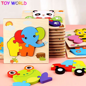 Baby Toys Wooden 3d Puzzle Tangram Shapes Learning Cartoon Animal Intelligence Jigsaw Puzzle Early learning cognition Educational Brain Teaser Toys For Children