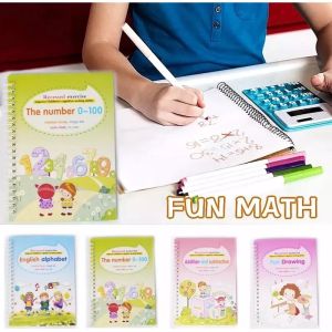 Timi Baby 4 Book set Magic Notebook Reusable Children Words 4 Books+Pen Practice Copybook Letterfor Kids