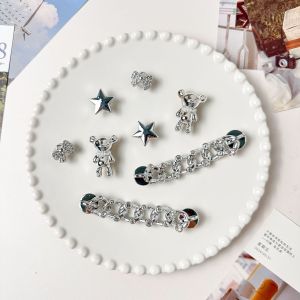 Crocs Jibbitz Charms Silver Teddy Bear Shoe Decoration Crystal Diamond Inlaid Butterfly Shoe Buckle Detachable Shoe Chain for Crocs