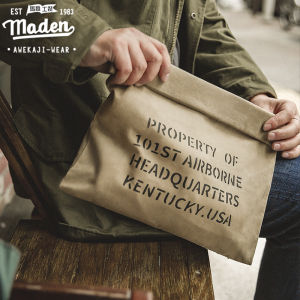 Maden brand men gentleman simple handbag American retro military style oil wax canvas handbag khaki casual 8oz cotton handmade printing bag