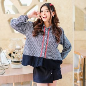 Yoenik Apparel Jihu Mix Tops Kemeja Lengan Panjang Renda Zigzac Blouse Korean Style Kekinian