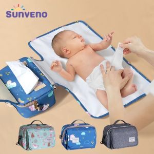 Sunveno 2In1 Baby Changing Mat with Diaper BagWaterproof Wet Dry Bag with Changing Pad Portable Nappy Organizer with Shoulder Strap