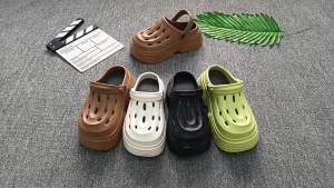[Free Shipping] EVA WomenS Summer Outdoor Thick-Soled 7Cm Color-Block Platform Garden Shoes Height-Increasing Closed-Toe Slippers