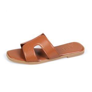 YOTO Sandals For Women Leather  Square Open Toe Casual Comfort  Slip-on  Flip-flips Flat Slippers.