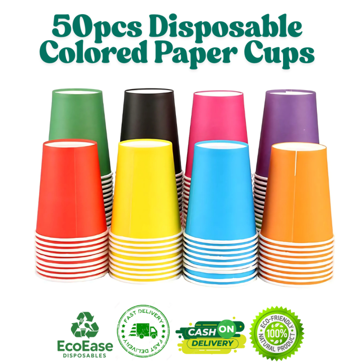 50pcs Disposable Colorful Paper Cups 7oz/8oz - Disposable Paper Cups ...