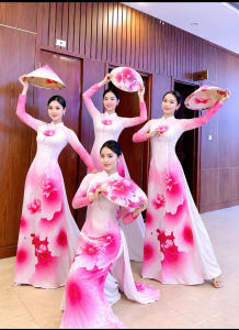áo dài hoa sen hồng loang  áo dài truyền thống mã sen S5 áo dài cường nhâm tôn dáng thướt tha mềm nhẹ đủ size S đến5xl