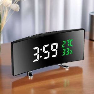 FUNG Curved Screen Digital Alarm Clock Temperature Humidity Large LED Digital Clock Creative Luminous Table Clock Home Decor