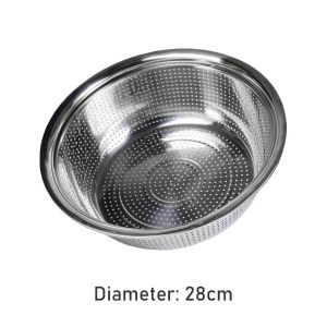 28cm Stainless Steel Rice Sieve Strainer Fruits and Vegetables Colander Kitchen Round Rice Cleaning Sieve Drainer Basin