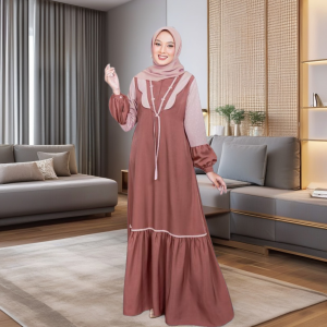 BAJU GAMIS DAILY OUTFIT WANITA SEPLY MEYRA 141 APRICOT RUSH