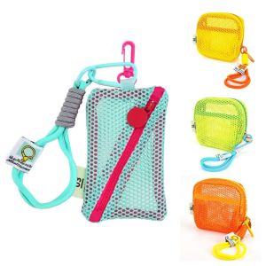 XEANG ความจุน้อย กระเป๋าเก็บตาข่ายสี่เหลี่ยม Color แบบพกพาได้ ถุงตาข่ายใส สร้างสรรค์และสร้างสรรค์ สีลูกอมสี กระเป๋าเหรียญไนลอนโปร่งใส สำหรับผู้หญิง