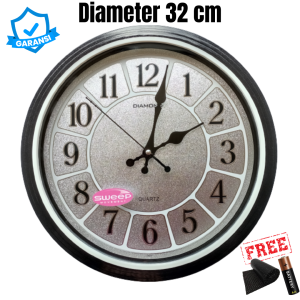 Jam Dinding Besar Kamar Kantor Elegant Senyap Tidak Berisik Sweep Diameter 32cm Mesin Diamond 321-8