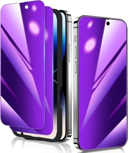 2 Pack for iPhone 14 Pro Privacy Screen Protector Purple Stylish Anti Blue Light Tempered Glass Film for iPhone 14 Pro Screen Protector 6.1 Inch Touch Sensitivity Bubble Free