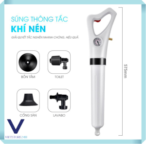 Dụng Cụ Thông Tắc Bồn Cầu Siêu MạnhLavabo Nhà Tắm Thông Minh Bằng Công Nghệ Khí Nén Áp Lực Cao Hơi Mạnh Đánh Bay Mọi Vật