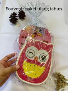 PAKET SOUVENIR ULANG TAHUN kotak makan OWL & kipas karakter lucu