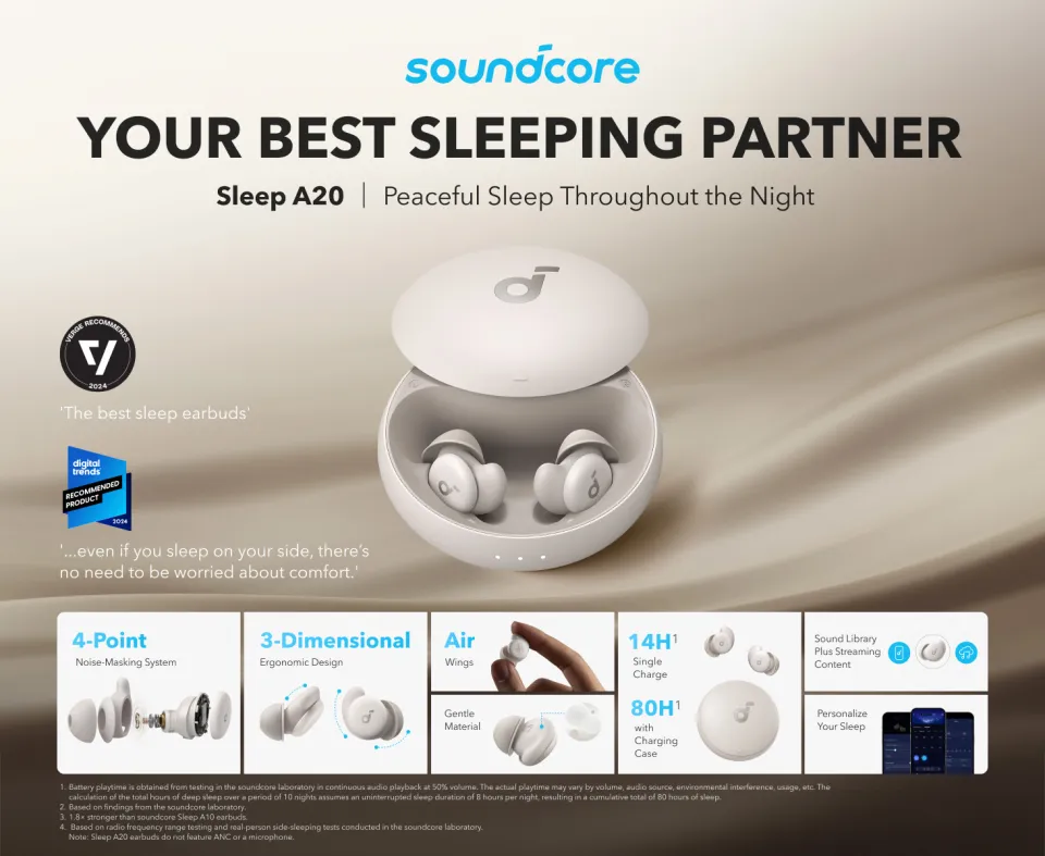 Soundcore Sleep A20 by Anker Sleep Earbuds Noise Blocking Sleep