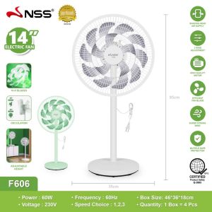NSS Electric fan 14" mute 3-speed Household Stand fan Multi angle 10+5 double airfoil blade Design NS-F606