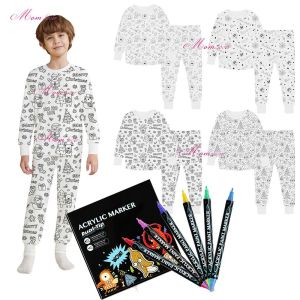 APOD European and American cross-border DIY childrens graffiti pajamas Halloween Christmas hand-painted colorable set loungewear