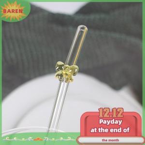 BAREN หลอดแก้ว8มม. 1ชิ้นหลอดดูดน้ำแบบนำกลับมาใช้ใหม่ได้ลายผีเสื้อน่ารักทนความร้อนสำหรับงานเทศกาลปาร์ตี้งานแต่งงานค็อกเทลบาร์ชายหาด