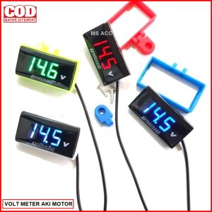 Voltmeter Digital Aki Motor Warna Plus Bracket Volt Meter Alat Ukur Voltase Accu Anti Air MS